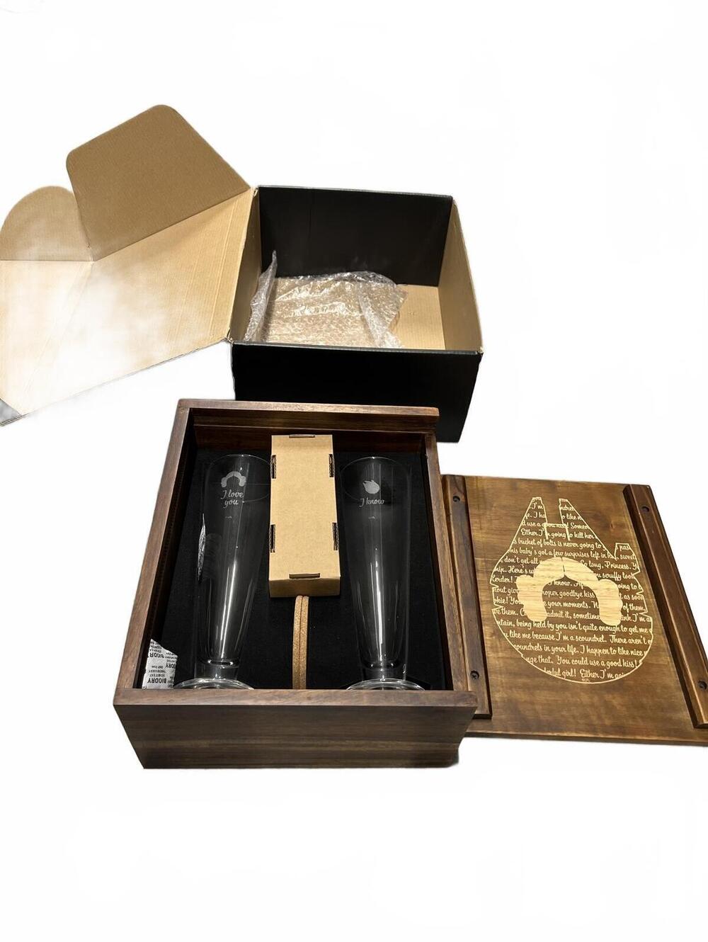 Disney Star Wars Han Solo Princess Leia Beverage Gift Set Cup Glass Picnic Time